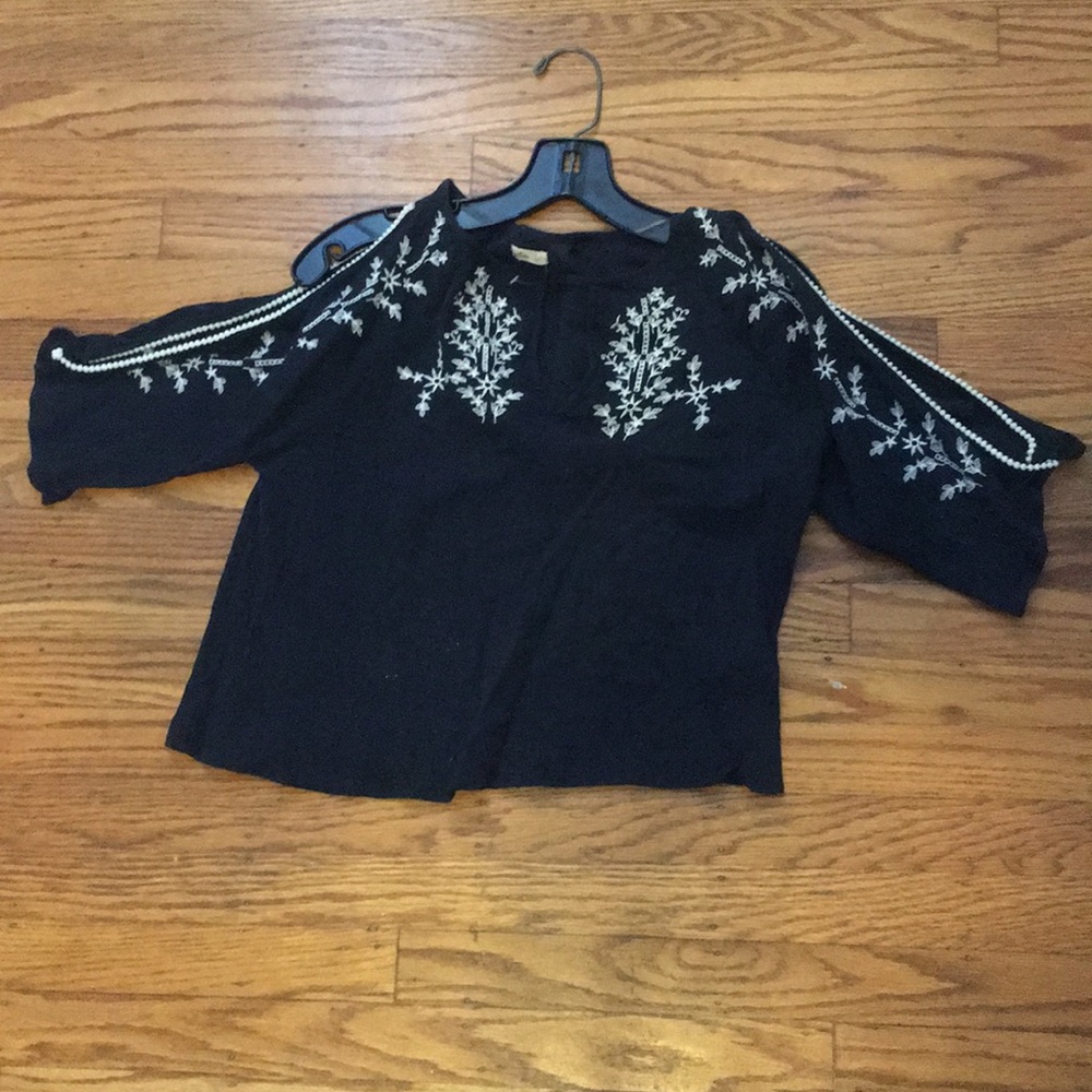 Off the shoulder navy blouse